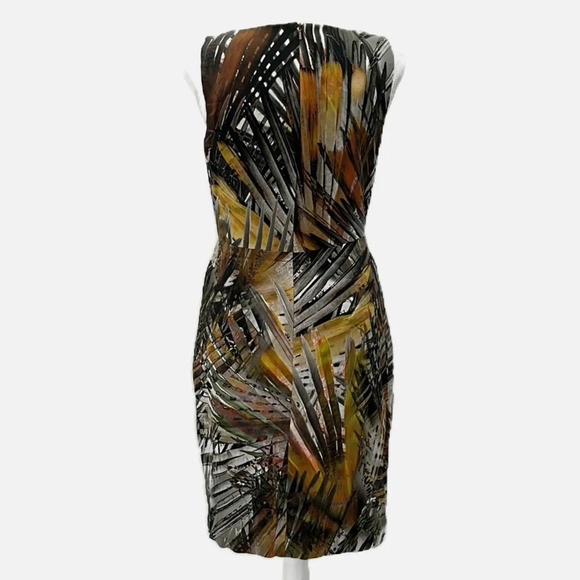 Black Halo Square Neckline Fitted Sleeveless Botanical Print Dress - Size 4 - Picture 4 of 7